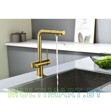 Смеситель Paulmark Serpentine Se213222-BG (золото/брашированное золото) картинка 5